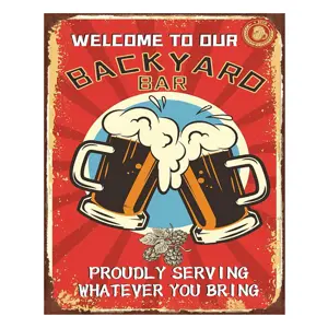 Produkt Červená nástěnná cedule Backyard Bar - 20*1*25 cm Clayre & Eef