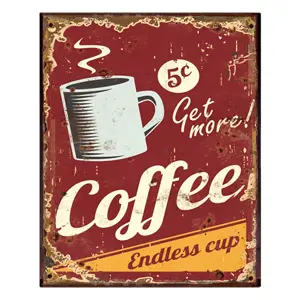 Produkt Červená nástěnná kovová cedule Coffee - 25*1*33 cm Clayre & Eef