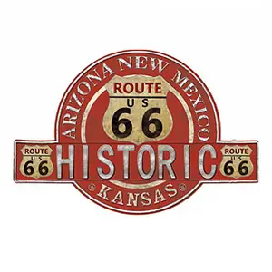 Produkt Červená nástěnná kovová cedule Historic Route 66 - 50*1*34 cm Clayre & Eef