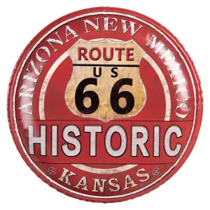 Produkt Červená nástěnná kovová cedule na zeď Route 66 - Ø 35*2 cm Clayre & Eef