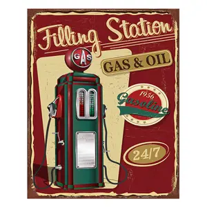 Produkt Červená nástěnná kovová cedule Station Gas & Oil - 20*1*25 cm Clayre & Eef