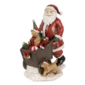 Produkt Červená vánoční dekorace socha Santa s vozíkem dárků - 12*8*15 cm Clayre & Eef