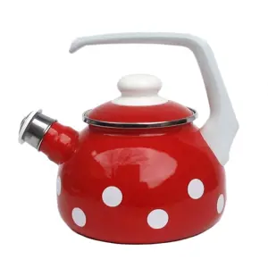 Červená varná smaltovaná konvice s puntíky Red dot - 21*24cm - 1,7L Münder Email