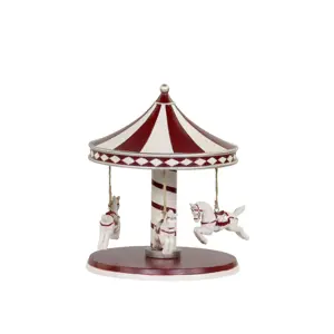 Červeno-bílá vánoční dekorace kolotoč s koníky Vintage Carousel - Ø 14*17 cm Chic Antique