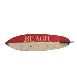 Červeno-bílý dřevěný věšák v designu surfového prkna Beach - 87*9*20,5 cm J-Line by Jolipa