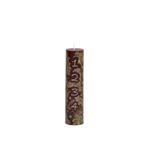 Červeno zlatá adventní svíčka s čísly 1- 4 Advent Candle - Ø 5*20cm / 48h Chic Antique