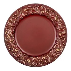 Produkt Červeno zlatý plastový dekorativní talíř s ornamenty - Ø 33*2 cm Clayre & Eef