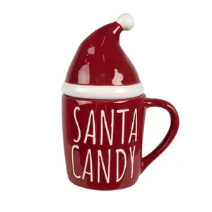 Produkt Červený keramický hrnek s čepkou Santa Candy - 12*9*17 cm / 300 ml Clayre & Eef