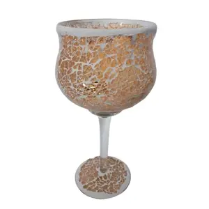 Champagne skleněný svícen na noze Mosaik - Ø 11*25 cm Ostatní