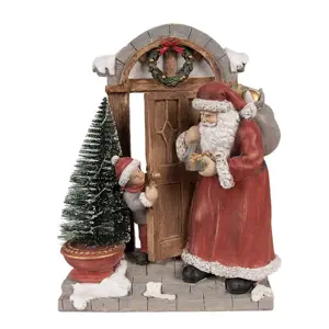 Dekorace Santa u dvěří s pytlem dárků a stromkem s Led světýlky - 18*8*22 cm Clayre & Eef