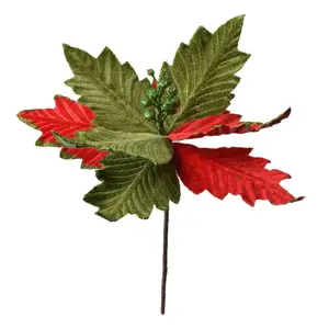 Dekorace zápich červeno-zelená květina vánoční hvězda Poinsettia - Ø 26*28 cm Clayre & Eef