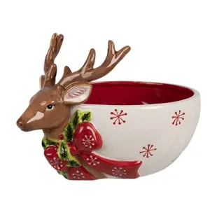 Produkt Dekorativní bíločervená keramická miska s jelenem Deer - 21*16*7 / 14 cm / 700 ml Clayre & Eef