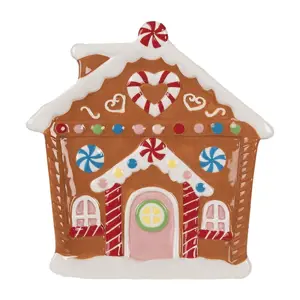 Dezertní keramický talířek perníková chaloupka Gingerbread House - 20*21*2 cm Clayre & Eef