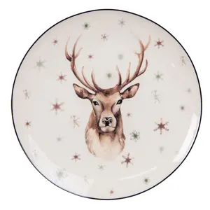 Dezertní porcelánový zimní talířek s jelenem Reindeer - Ø 21*2 cm Clayre & Eef