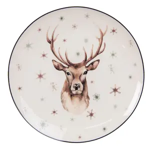 Produkt Dezertní porcelánový zimní talířek s jelenem Reindeer - Ø 21*2 cm Clayre & Eef