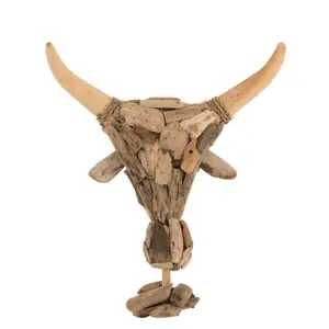 Dřevěná dekorace hlava býka na noze Bull Head - 41*15*59cm J-Line by Jolipa