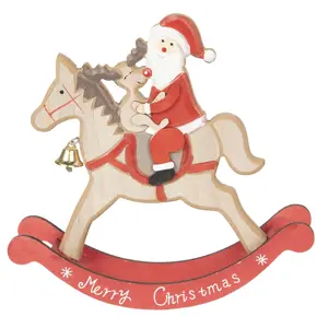 Dřevěná dekorace Santa na koni - 22*22*5 cm Clayre & Eef
