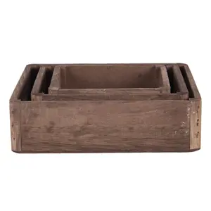 Produkt Dřevěný dekorativní podnos (sada 3 ks) - 24*24*6 / 20*20*6 / 16*16*6 cm Clayre & Eef