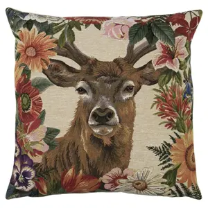 Gobelínový polštář s jelenem v květinovém okraji Flower Deer - 45*15*45cm Mars & More