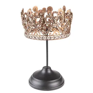 Produkt Hnědá antik dekorace koruna Crown na noze s kamínky - Ø 15*25 cm Clayre & Eef