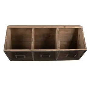 Produkt Hnědá antik nástěnná dřevěná polička se třemi boxy - 60*19*30 cm Clayre & Eef