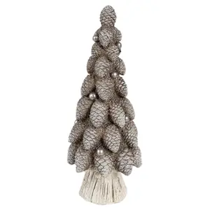 Hnědá dekorace vánoční stromek se šiškami Christmas Tree - Ø 7*19 cm Clayre & Eef