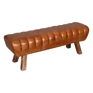 Hnědá kožená lavice v podobě gymnastické Cognac - 128*38*47 cm Clayre & Eef