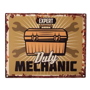 Produkt Hnědá nástěnná kovová cedule Expert Duty Mechanic - 25*1*20 cm Clayre & Eef