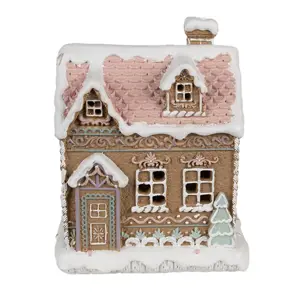 Hnědá svítící perníková chaloupka Gingerbread House - 13*10*16 cm / 3*AAA Clayre & Eef