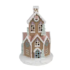 Produkt Hnědá svítící perníková chaloupka Gingerbread House - Ø 14*22 cm / 3*AAA Clayre & Eef