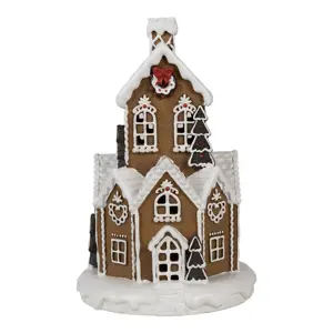 Hnědá svítící perníková chaloupka Gingerbread House - Ø 21*33 cm / 3*AAA Clayre & Eef