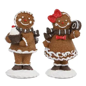 Hnědá vánoční dekorace 2ks Perníček Gingerbread - 2*2*5 / 2*2*5 cm Clayre & Eef