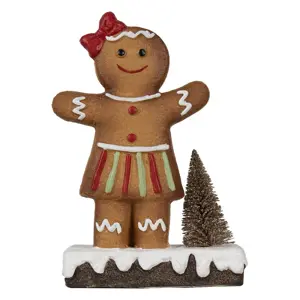 Hnědá vánoční dekorace holčička Perníček Gingerbread - 15*7*21 cm Clayre & Eef