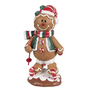 Hnědá vánoční dekorace Perníček Gingerbread na lyžích - 12*11*21 cm Clayre & Eef