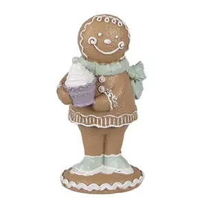 Produkt Hnědá vánoční dekorace Perníček Gingerbread s dortíkem - 6*4*11 cm Clayre & Eef