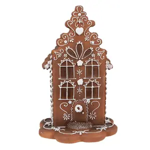 Hnědá vánoční svítící perníková chaloupka Gingerbread House - 13*13*20 cm  Clayre & Eef