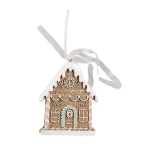 Hnědá závěsná vánoční ozdoba perníková chaloupka Gingerbread - 6*1*8 cm Clayre & Eef