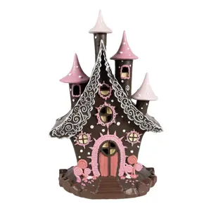 Produkt Hnědo-růžová svítící perníková chaloupka Gingerbread House - 16*13*26 cm / 3*AA Clayre & Eef