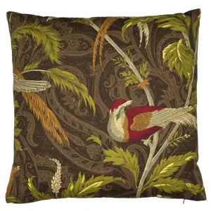 Produkt Hnědý čtvercový polštář s ptáčky Paisley bird taupe - 45*45*10cm Mars & More