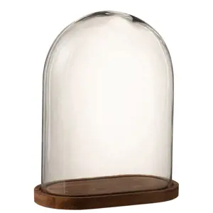 Produkt Hnědý dřevěný oválný podnos se skleněným poklopem Bell Jar - 33*18*42cm J-Line by Jolipa