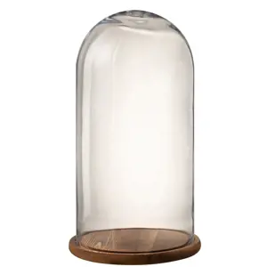 Hnědý dřevěný podnos se skleněným poklopem Bell Jar - Ø 28*50 cm J-Line by Jolipa