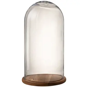 Hnědý dřevěný podnos se skleněným poklopem Bell Jar - Ø 33*60 cm J-Line by Jolipa