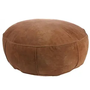 Hnědý kožený pouf Fringe XL - Ø 80*20 cm HKLIVING