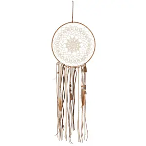 Produkt Hnědý lapač snů s korálky a peříčky Boho - Ø 25*78cm J-Line by Jolipa