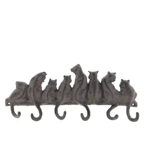 Produkt Hnědý nástěnný litinový věšák s háčky Cats -36*5*16 cm Clayre & Eef