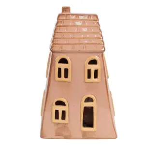 Hnědý porcelánový svítící domek - 10*6*16 cm Clayre & Eef