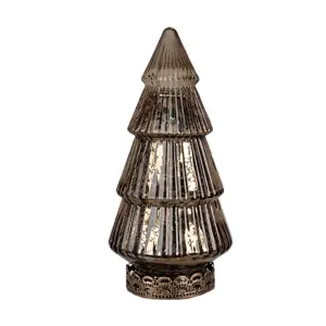 Hnědý skleněný dekorační svítící stromek LED Tree - Ø 8*16 cm  Clayre & Eef