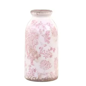 Produkt Keramická dekorační váza s růžovými květy Melun - Ø 8*16 cm Chic Antique
