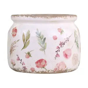 Produkt Keramický obal na květináč s růžovými květy Floral Étel - Ø 20*15cm Chic Antique