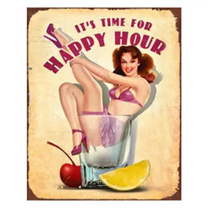 Kovová nástěnná cedule Happy Hour - 20*1*25 cm Clayre & Eef